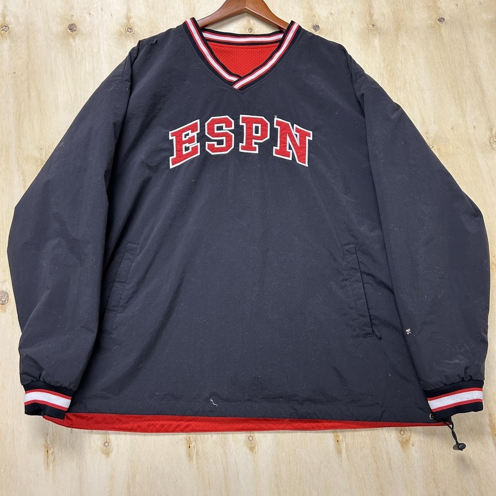 ESPN Jacket Men XXL Blue Red Reversible Nylon V-Neck Windbreaker Pullover Sports